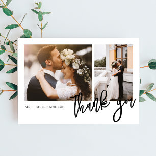 Carte De Remerciements Mariage de photos Modern Script 2