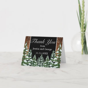 Carte De Remerciements Mariage de pin noir et neige
