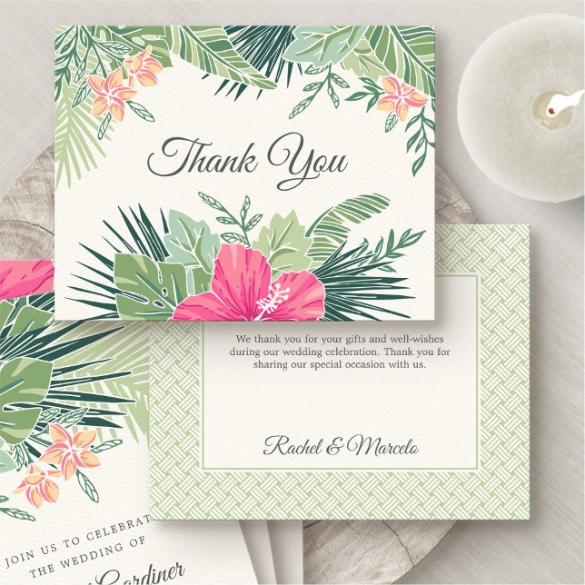 Carte De Remerciements Mariage de plage fleurie tropicale (Créateur téléchargé)