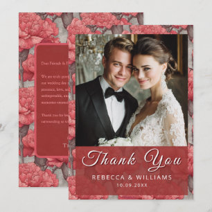Carte De Remerciements Mariage de plage floral à l'oeillet rose personnal