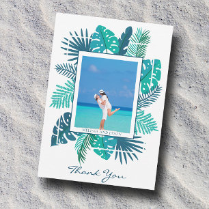 Carte De Remerciements Mariage de plage tropicale photo nouvellement mari