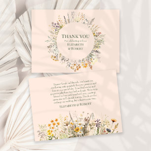 Carte De Remerciements Mariage de pré-prairie Fleur sauvage Peach Fuzz