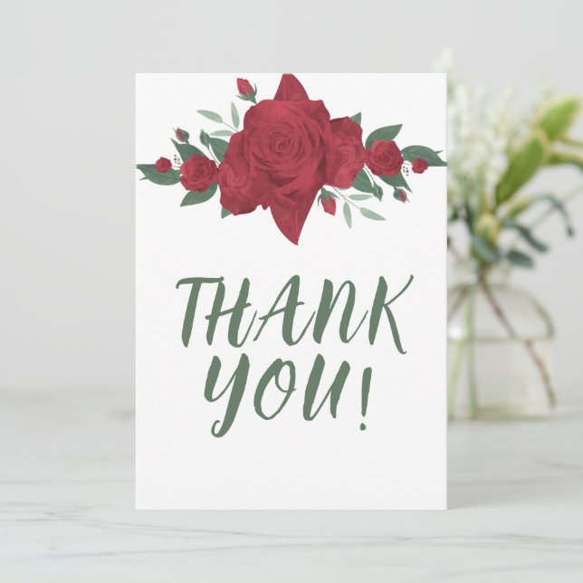 Carte De Remerciements Mariage de Red Roses Boho (Debout devant)
