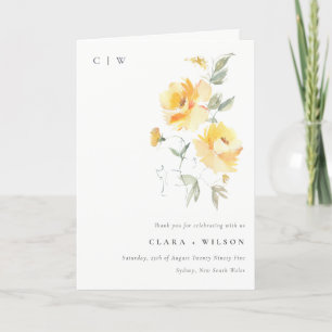 Carte De Remerciements Mariage   de Rose à aquarelle jaune vert
