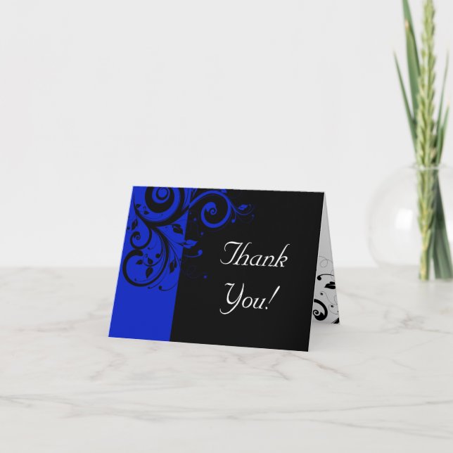 Carte De Remerciements Mariage de rotation noir/bleu royal (Devant)