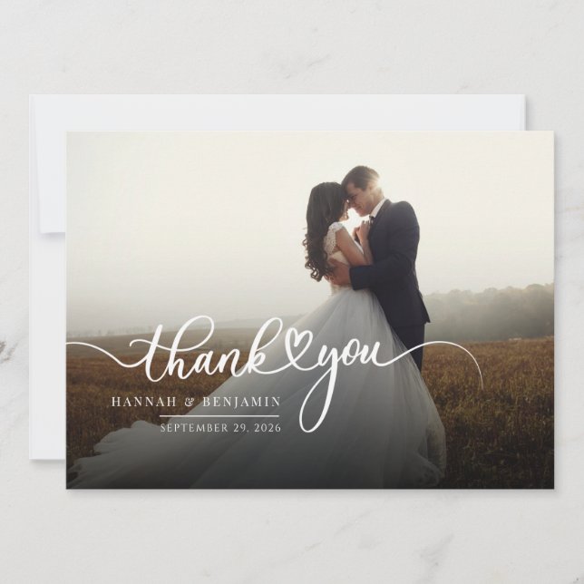 Carte de remerciements mariage de script à lettres (Devant)