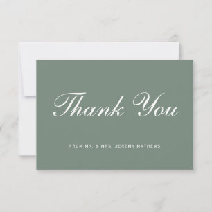 Carte De Remerciements Mariage de script blanc moderne Sage Green