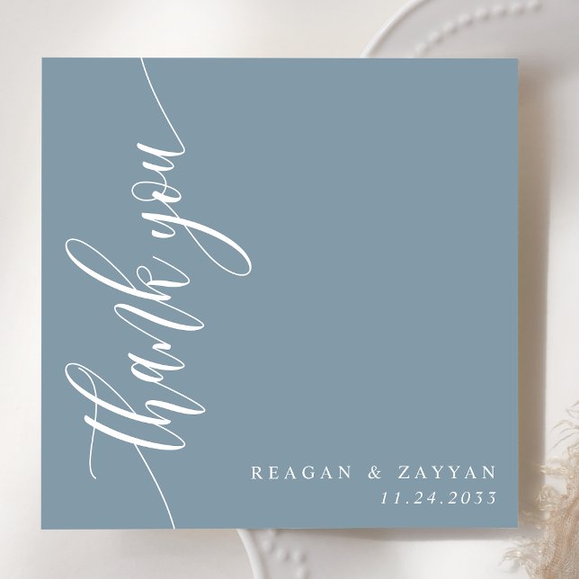 Carte De Remerciements Mariage de script de calligraphie bleu foncé (Créateur téléchargé)