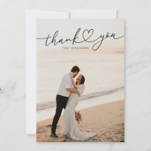 Carte De Remerciements Mariage de script de coeur minimaliste moderne