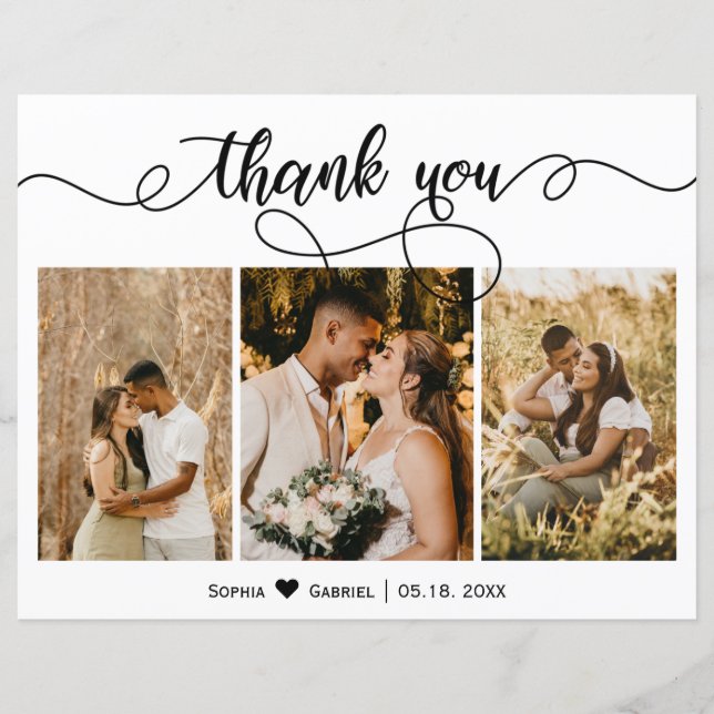 Carte de remerciements Mariage de script de Collag (Devant)