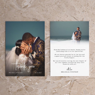 Carte De Remerciements Mariage de script de photo minimaliste à la main