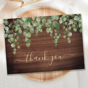 Carte De Remerciements Mariage de script d'or Eucalyptus de verdure rusti