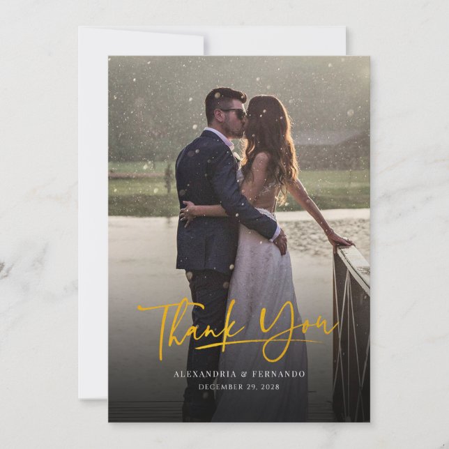 Carte De Remerciements Mariage de script Faux Gold (Devant)