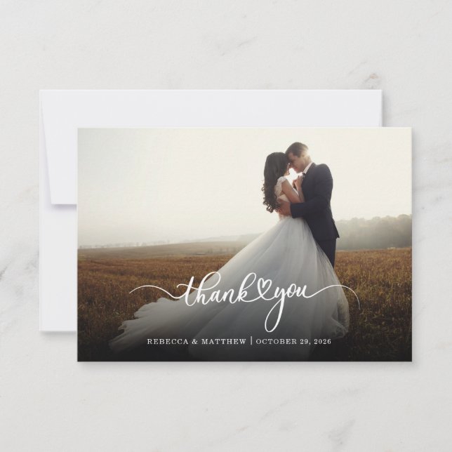 Carte De Remerciements Mariage de script manuscrit photo (Devant)