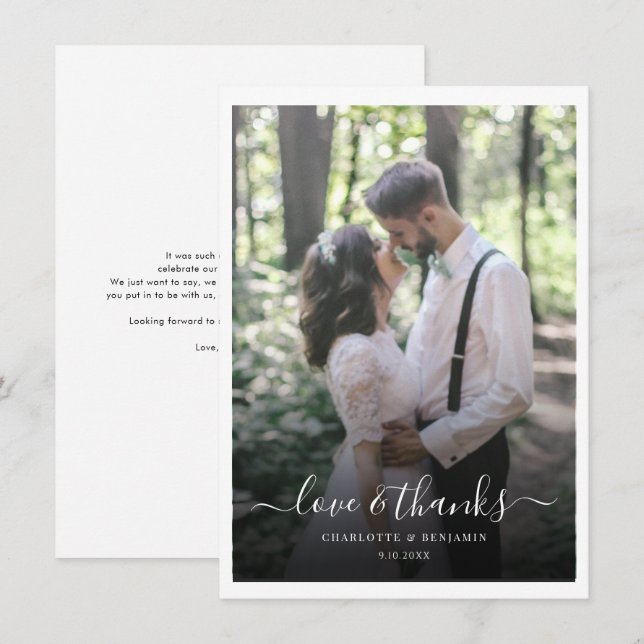 Carte De Remerciements Mariage de script moderne photo (Devant / Derrière)