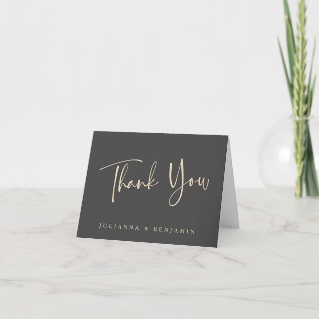 Carte De Remerciements Mariage de script noir minimaliste élégant plié (Devant)