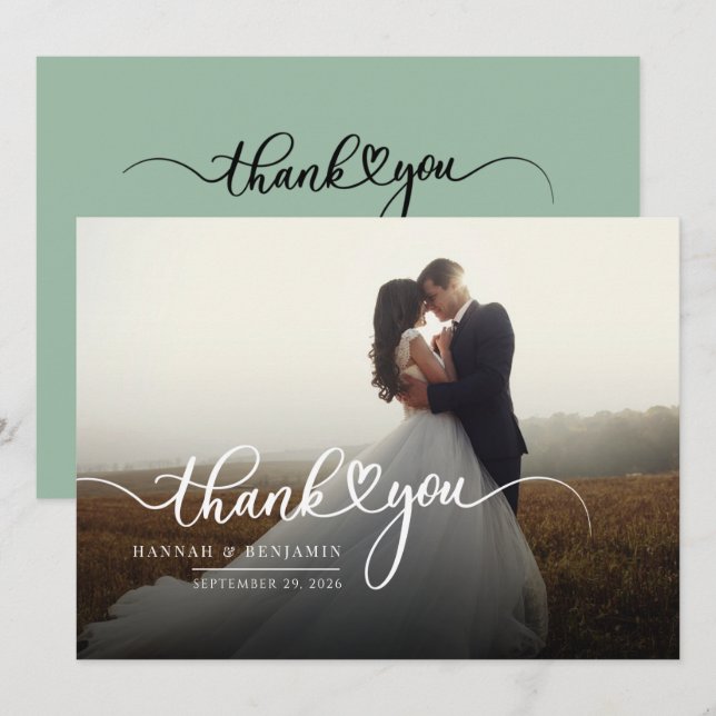 Carte de remerciements Mariage de script photo (Devant / Derrière)