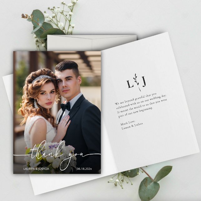 Carte De Remerciements Mariage de script photo Monogramme (Créateur téléchargé)