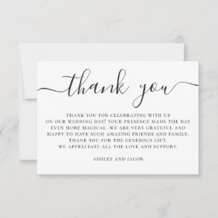 Carte De Remerciements Mariage de script simple noir et blanc