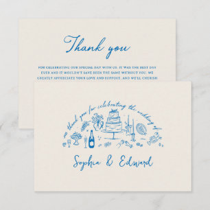 Carte De Remerciements Mariage de style dessiné à la main avec des lignes