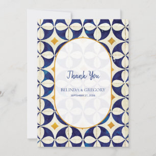 Carte De Remerciements Mariage de style portugais bleu et jaune vintage
