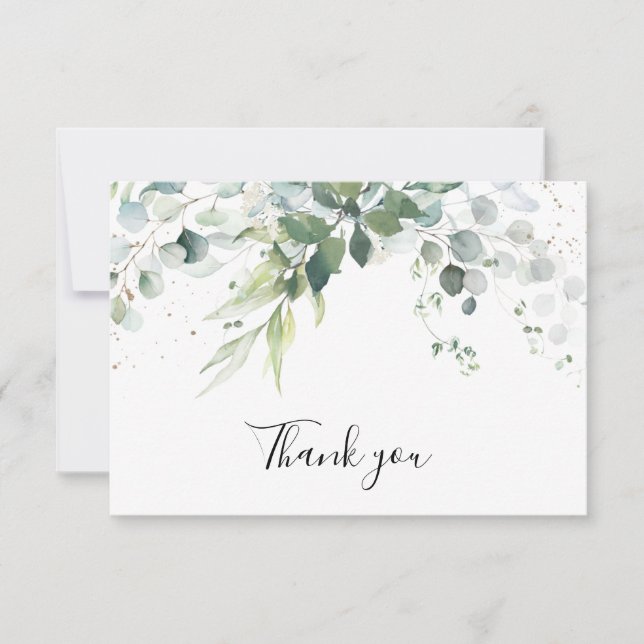 Carte De Remerciements Mariage de succulentes de verdure d'eucalyptus ble (Devant)