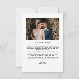 Carte De Remerciements Mariage de texte minimaliste moderne