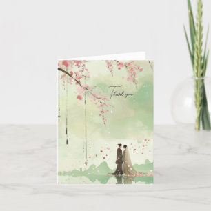 Carte De Remerciements Mariage de thème vert mariée et chambre