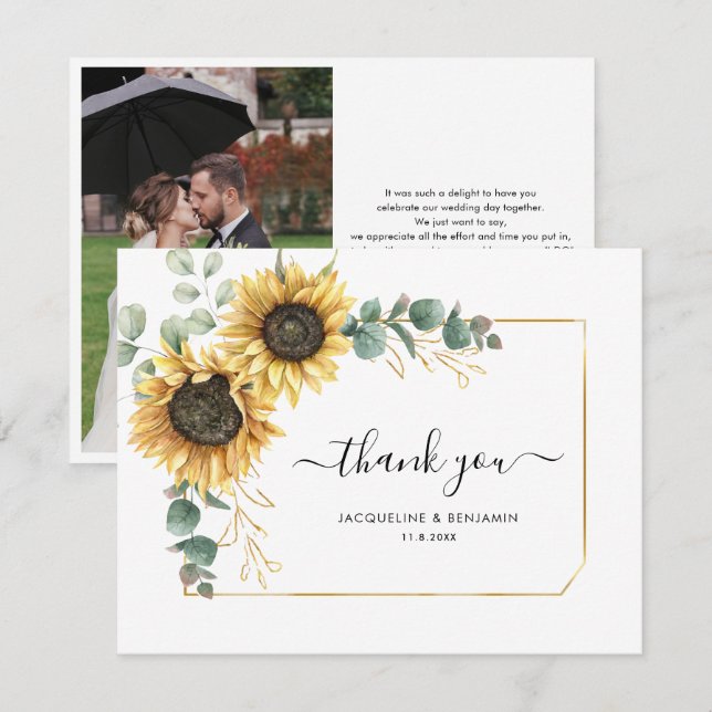 Carte de remerciements Mariage de tournesol floral (Devant / Derrière)