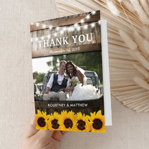 Carte De Remerciements Mariage de tournesol rustique