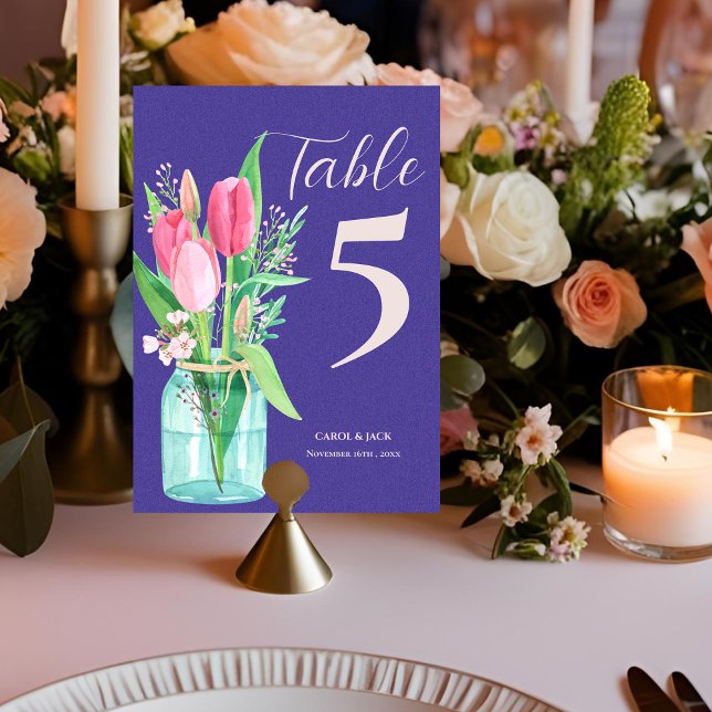 Carte De Remerciements Mariage de tulipe violet romantique Numéro de tabl (Romantic Purple Blush Tulip Wedding Table Number)