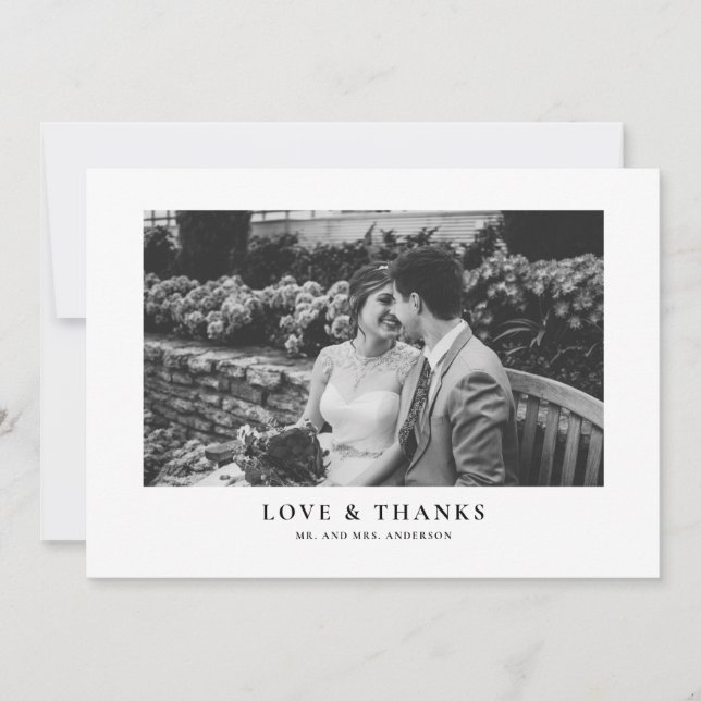 Carte De Remerciements Mariage de typographie classique noir et blanc (Devant)