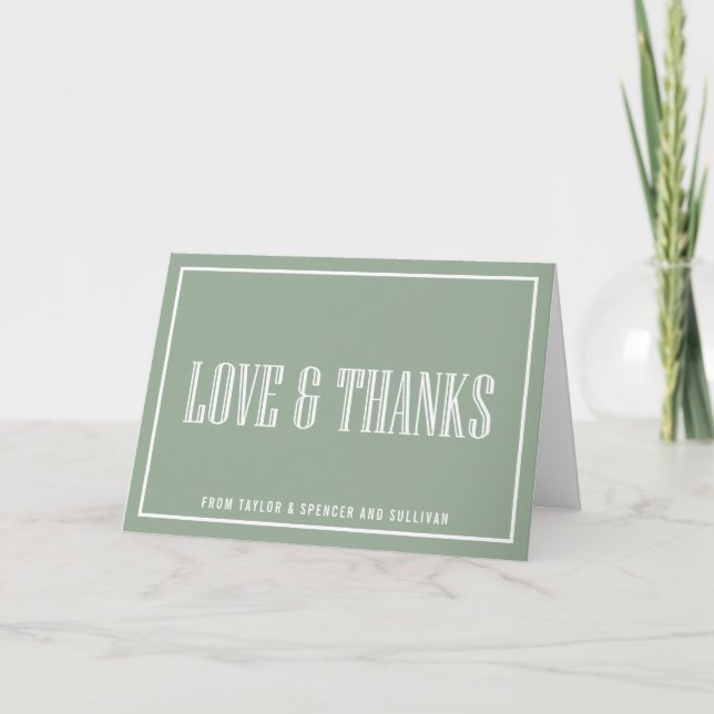 Carte De Remerciements Mariage de typographie classique vert sauge (Devant)
