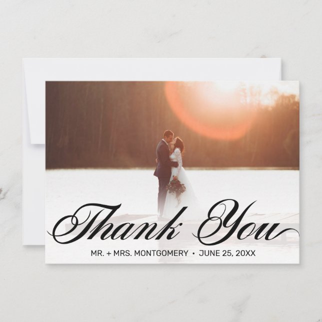 Carte De Remerciements Mariage de typographie de script noir classique (Devant)