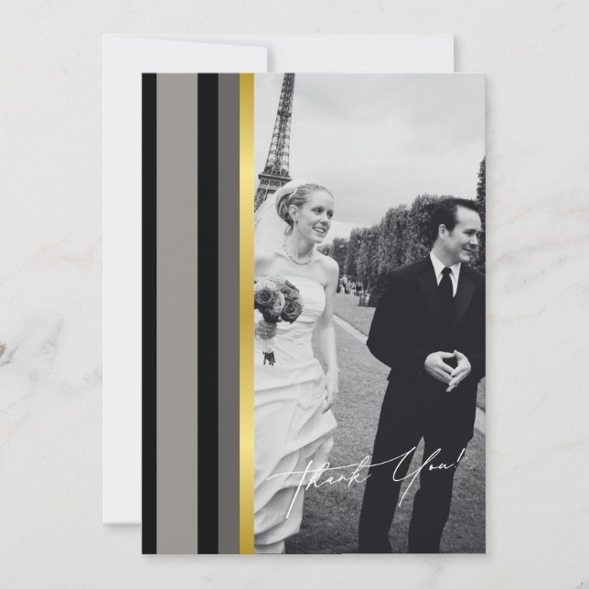 Carte De Remerciements Mariage de typographie Elegant Black Grey Gold Str (Devant)