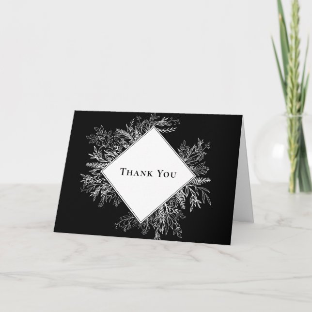 Carte de remerciements Mariage de verdure noir et  (Devant)