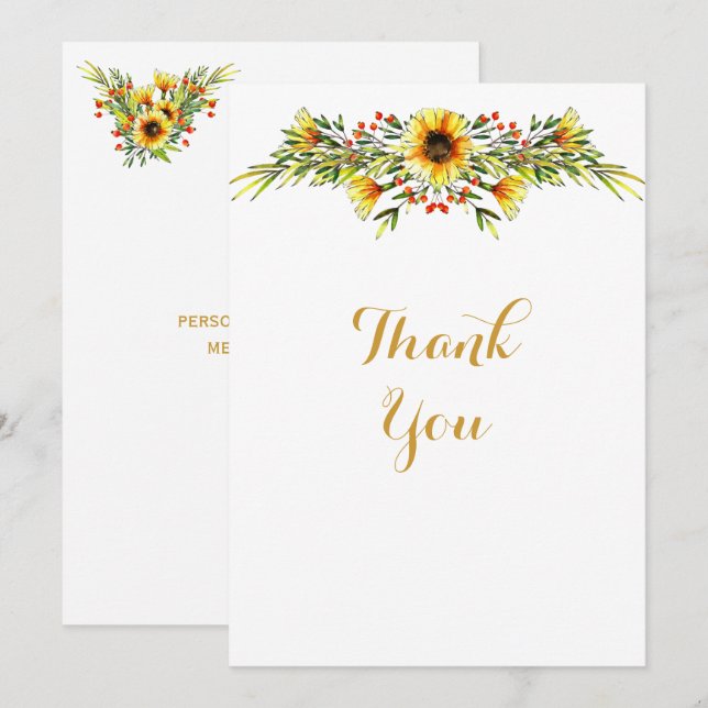 Carte De Remerciements Mariage décoratif Fleurs d'été (Devant / Derrière)