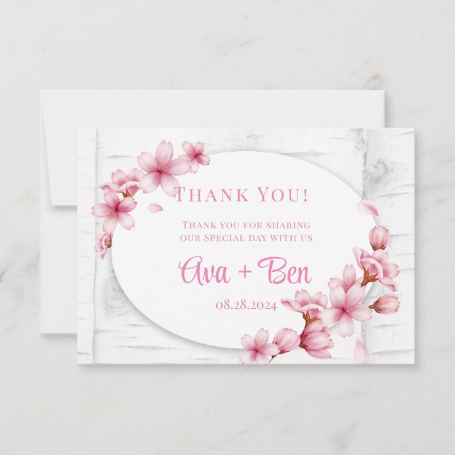 Carte De Remerciements Mariage d'écorce cerise en fleurs (Devant)