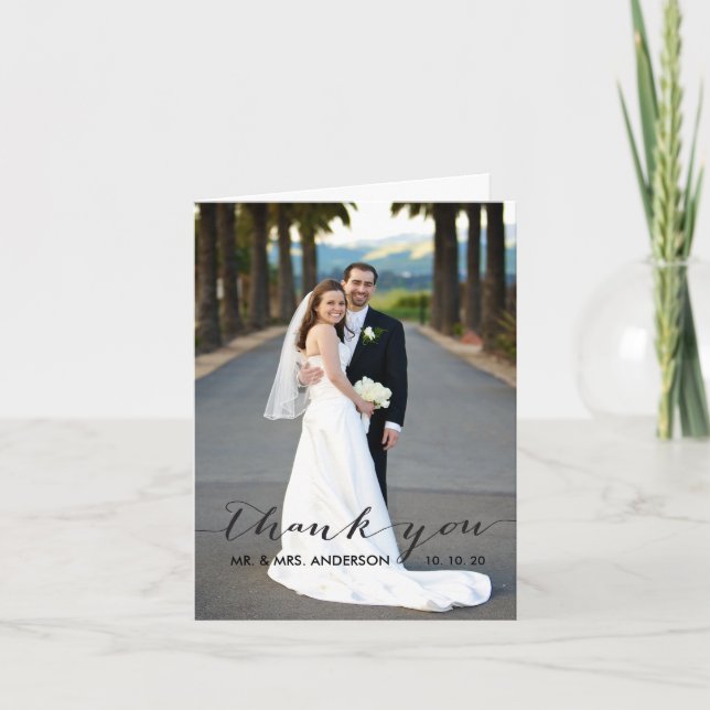 Carte de remerciements Mariage d'écriture simple (Devant)