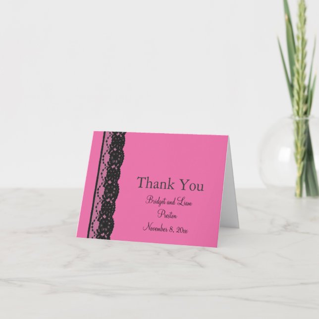 Carte de remerciements Mariage dentelle (fuchsia) (Devant)