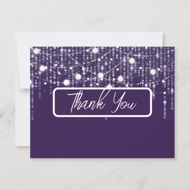 Carte De Remerciements Mariage des lumières de suspension violet et blanc (Devant)