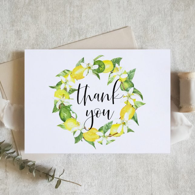 Carte De Remerciements Mariage d'été à l'aquarelle avec citrons et fleurs (Créateur téléchargé)