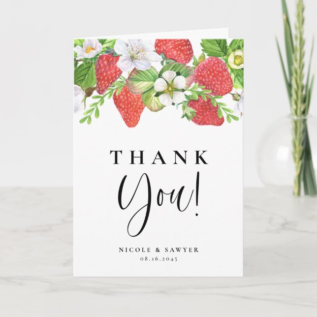 Carte De Remerciements Mariage d'été aux fraises d'aquarelle (Devant)