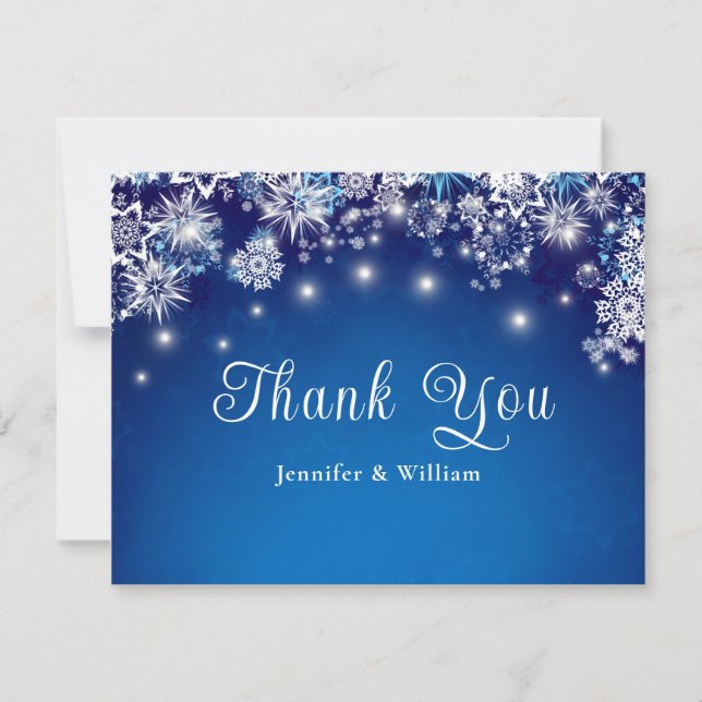 Carte De Remerciements Mariage d'étincelle Blue Snowflake (Devant)