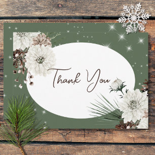 Carte De Remerciements Mariage d'étincelle d'hiver Rustique Green Pine