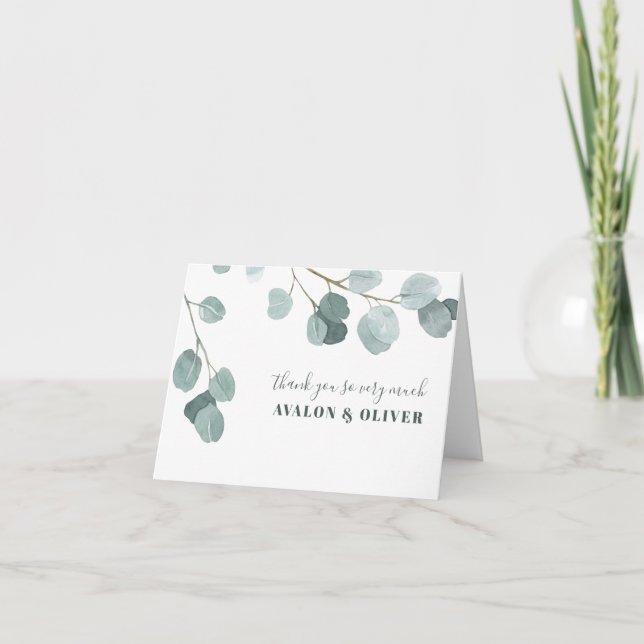 Carte De Remerciements Mariage d'eucalyptus en argent (Devant)