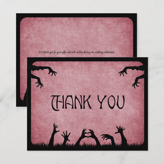 Carte De Remerciements Mariage d'Halloween Zombie Horreur (Devant / Derrière)