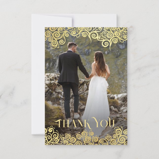 Carte De Remerciements Mariage D'Hiver Luxury Marine Bleu Et Or (Devant)