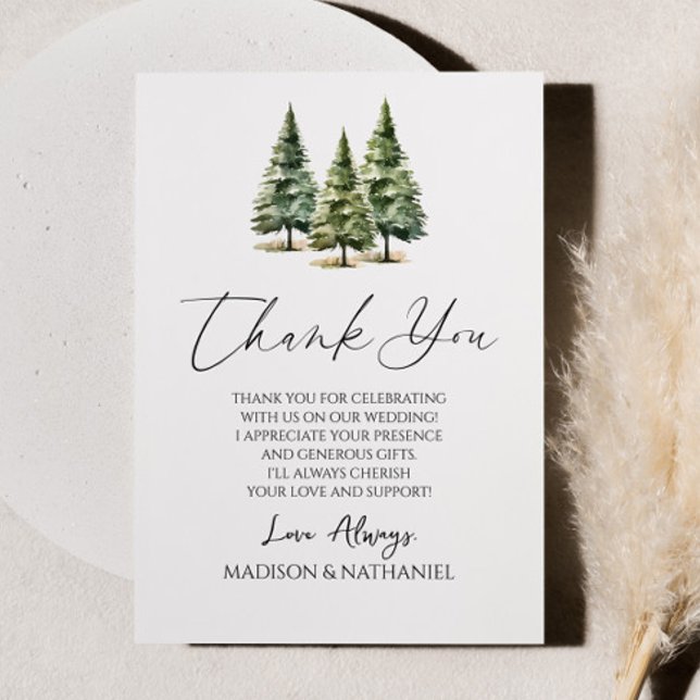 Carte De Remerciements Mariage d'hiver Snowy Pine Tree (Créateur téléchargé)