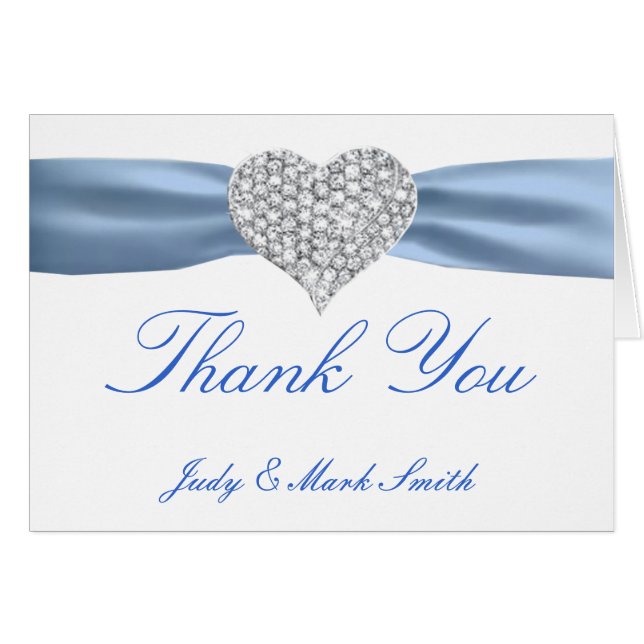 Carte de remerciements Mariage Diamond Heart Blue (Devant Horizontal)